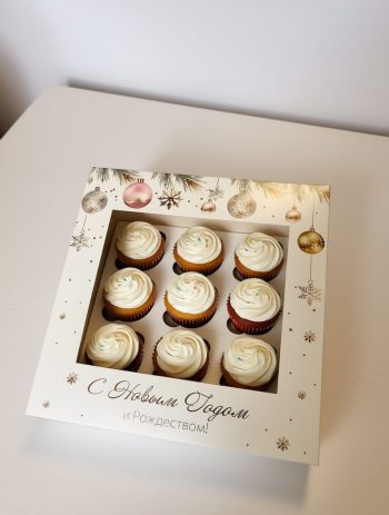 Коробка с окном под 9 капкейков Снежный праздник, 250х250х100 (крышка/дно) — изображение 2